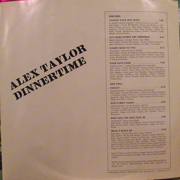 Alex Taylor (4) : Dinnertime (LP, Album, Pit)