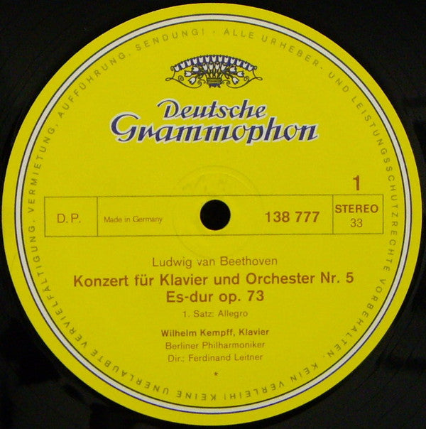 Beethoven* – Wilhelm Kempff, Berliner Philharmoniker · Ferdinand Leitner : Klavierkonzert Nr. 5 Es-dur (LP, RP)