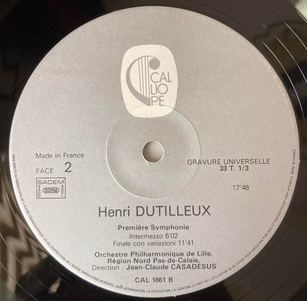 Henri Dutilleux - Orchestre Philharmonique de Lille* , Direction: Jean-Claude Casadesus : Première Symphonie (LP, Album)