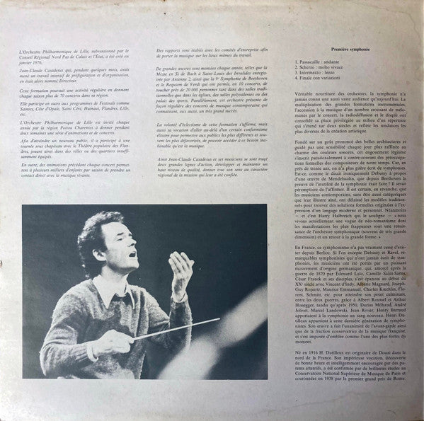 Henri Dutilleux - Orchestre Philharmonique de Lille* , Direction: Jean-Claude Casadesus : Première Symphonie (LP, Album)