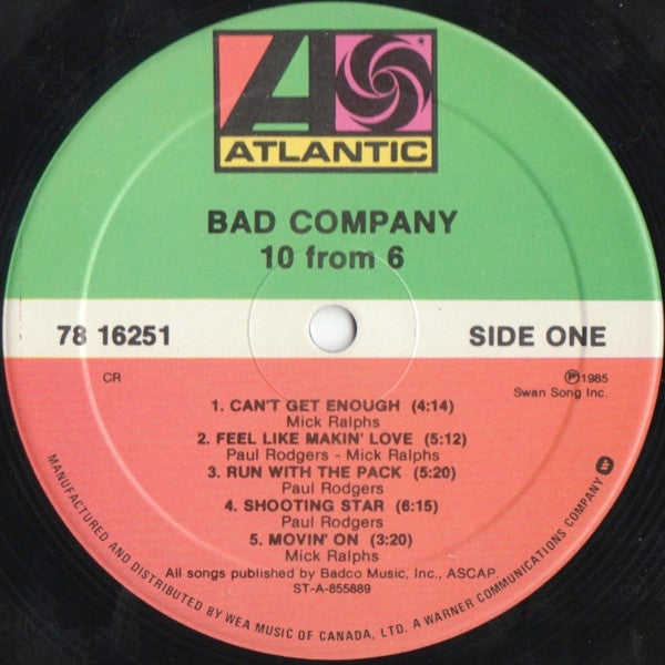 Bad Company (3) : 10 From 6 (LP, Comp)