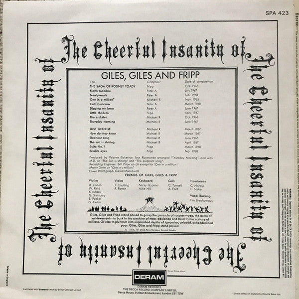 Giles, Giles And Fripp : The Cheerful Insanity Of Giles, Giles And Fripp (LP, Album, RE)
