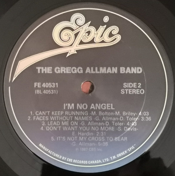 The Gregg Allman Band : I'm No Angel (LP, Album)