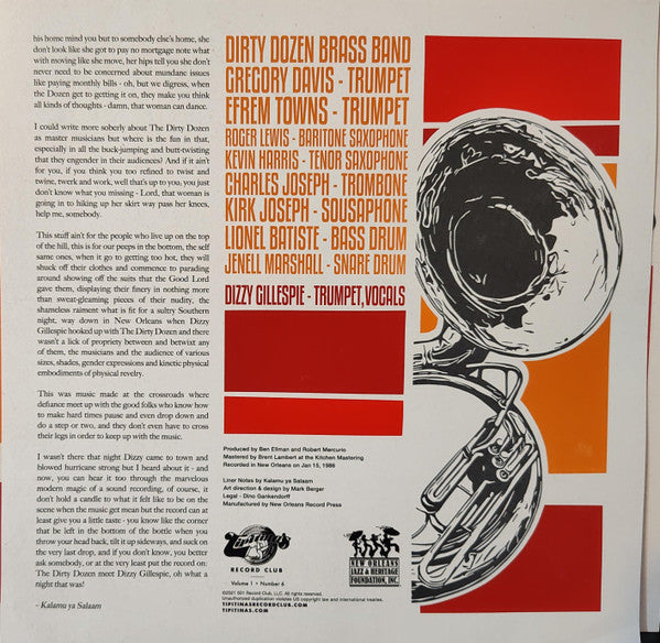 The Dirty Dozen Brass Band With Dizzy Gillespie : Live In New Orleans (LP, Album, S/Edition, Red)