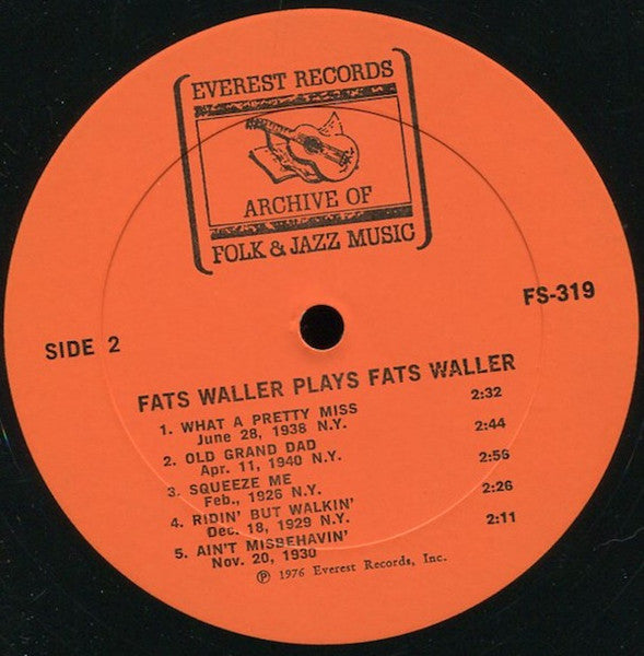Fats Waller : Fats Waller Plays Fats Waller (LP, Mono)