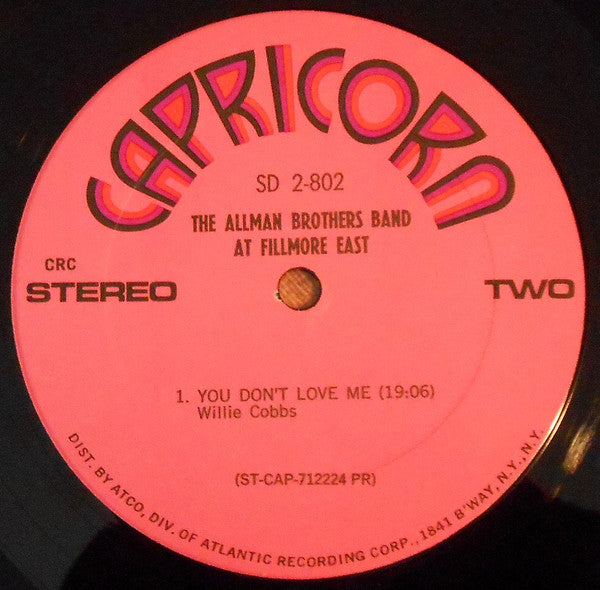 The Allman Brothers Band : The Allman Brothers Band At Fillmore East (2xLP, Album, Club)