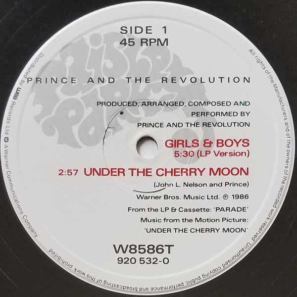 Prince And The Revolution : Girls & Boys (12", Single, PRS)