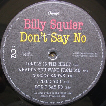Billy Squier : Don't Say No (LP, Album)