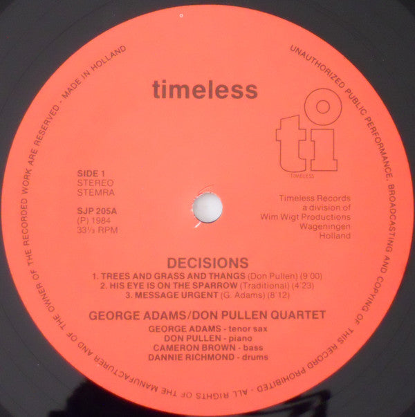 George Adams|Don Pullen Quartet* : Decisions (LP, Album)