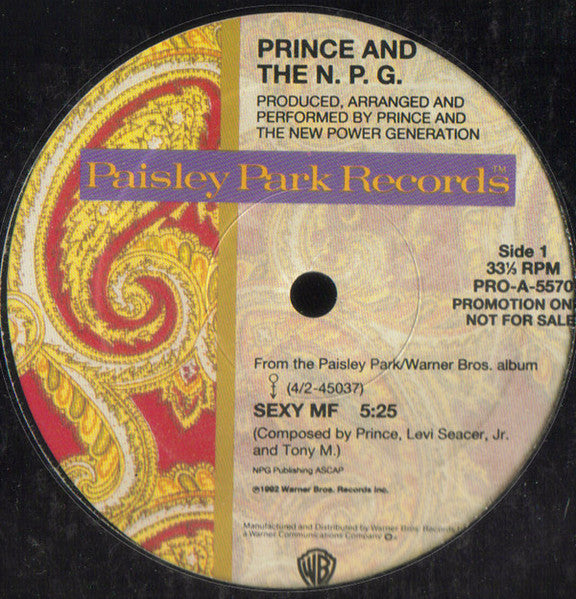 Prince And The N.P.G.* : Sexy MF (12", Single, Promo)