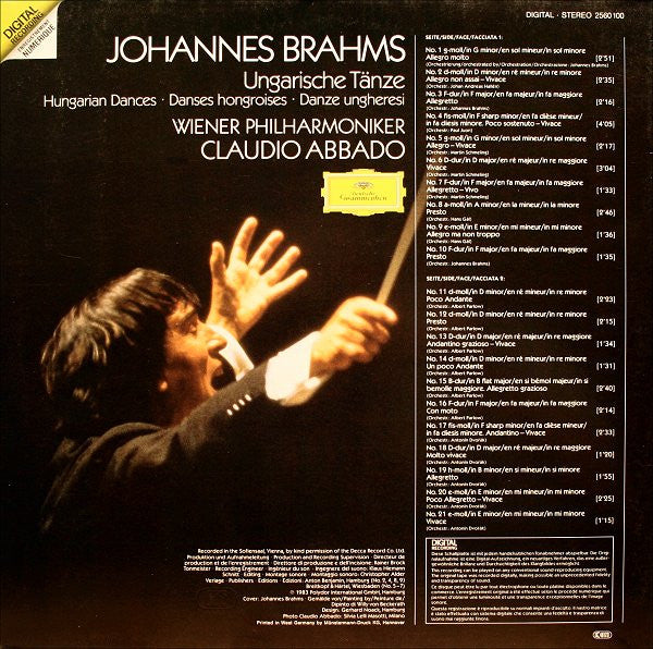 Brahms* - Wiener Philharmoniker, Claudio Abbado : 21 Ungarische Tänze (LP, Gat)