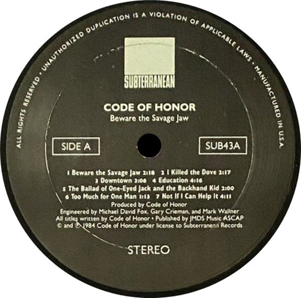 Code Of Honor : Beware The Savage Jaw (LP, Album)
