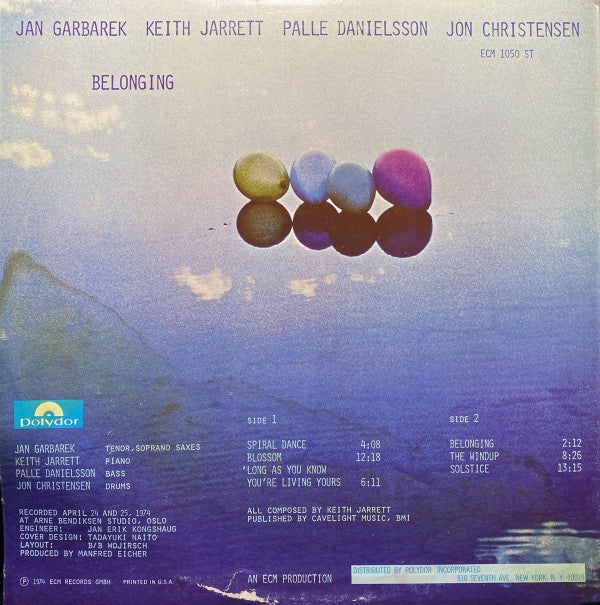 Jan Garbarek, Keith Jarrett, Palle Danielsson, Jon Christensen : Belonging (LP, Album)