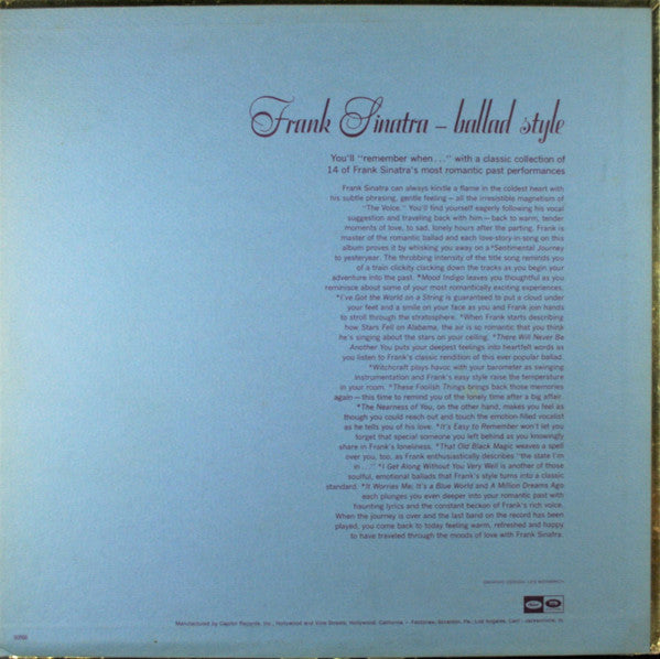 Frank Sinatra : Sentimental Journey (LP, Comp, Club)