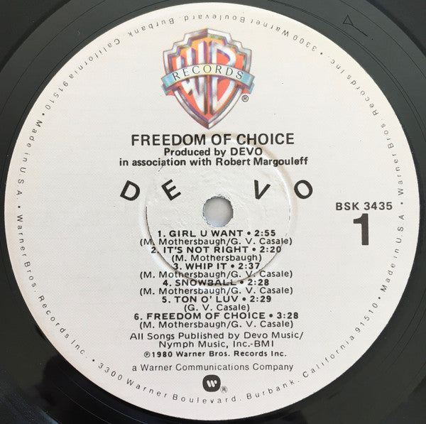 Devo : Freedom Of Choice (LP, Album, Win)