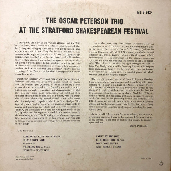 The Oscar Peterson Trio : At The Stratford Shakespearean Festival (LP, Album, Mono, CLE)