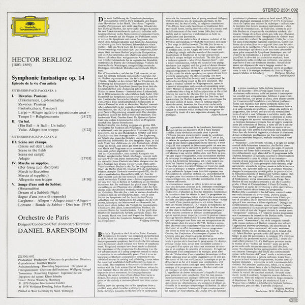 Hector Berlioz – Orchestre De Paris ∙ Daniel Barenboim : Symphonie Fantastique (LP, RE)