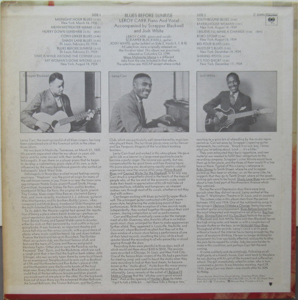 Leroy Carr : Blues Before Sunrise (LP, Comp, Mono, RE)