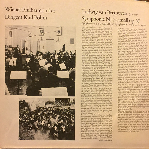 Ludwig Van Beethoven, Wiener Philharmoniker • Karl Böhm : Symphonie Nr. 5 (LP, RE, Gat)