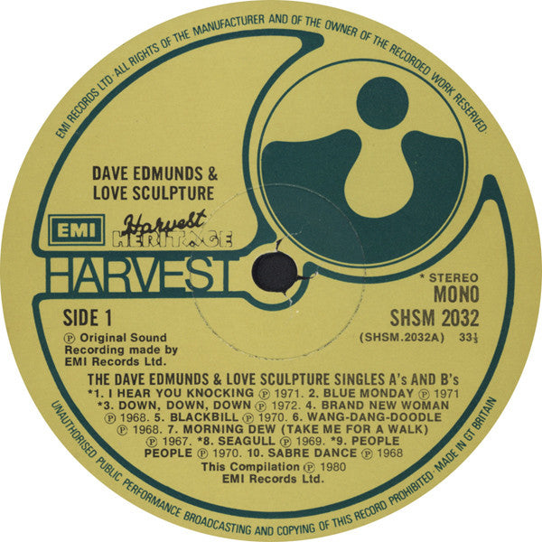 Dave Edmunds & Love Sculpture : The Dave Edmunds & Love Sculpture Single's A's & B's (LP, Comp, Mono)