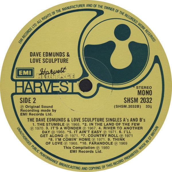 Dave Edmunds & Love Sculpture : The Dave Edmunds & Love Sculpture Single's A's & B's (LP, Comp, Mono)