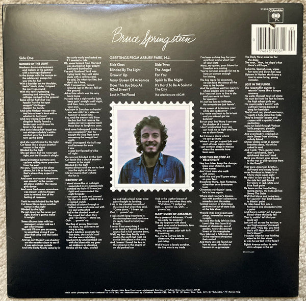 Bruce Springsteen : Greetings From Asbury Park, N.J. (LP, Album, RE)