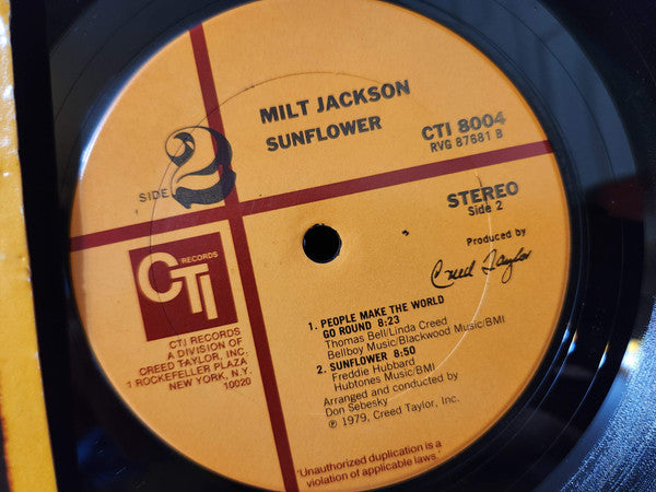 Milt Jackson : Sunflower (LP, Album, RE)