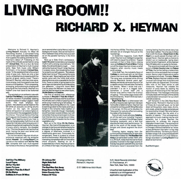 Richard X. Heyman : Living Room!! (LP, Album)