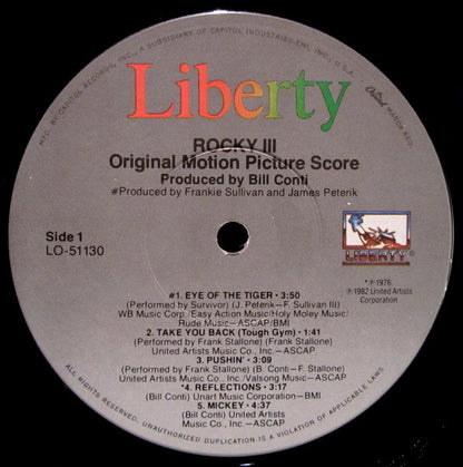Bill Conti : Rocky III - Original Motion Picture Score (LP, Album, Win)
