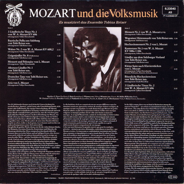 Mozart* - Ensemble Tobias Reiser : Mozart Und Die Volksmusik (LP)
