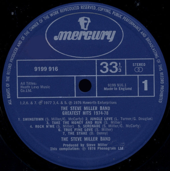 The Steve Miller Band* : Greatest Hits 1974-78 (LP, Comp)