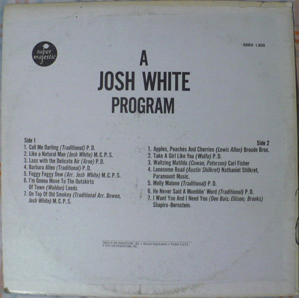 Josh White : A Josh White Program (LP, Album, RE)