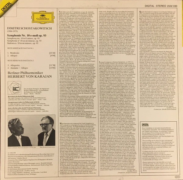 Schostakowitsch*, Berliner Philharmoniker, Herbert von Karajan : Symphonie No. 10 (LP)