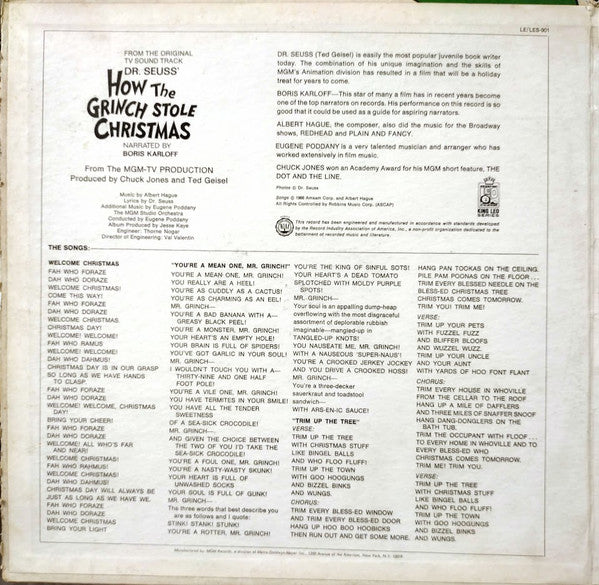 Dr. Seuss : How The Grinch Stole Christmas (LP, Mono)