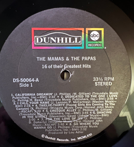 The Mamas & The Papas : 16 Of Their Greatest Hits (LP, Comp, RP, Tru)