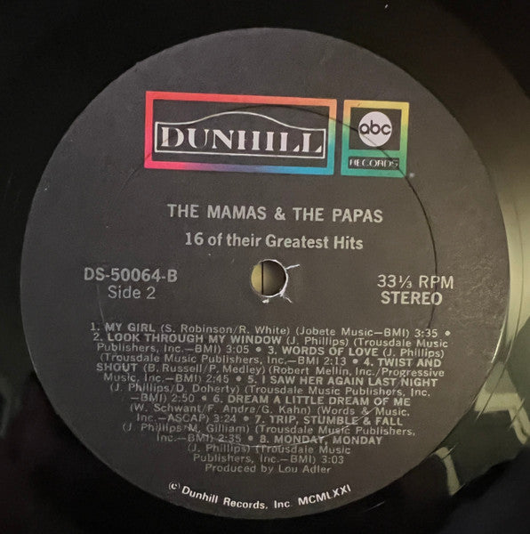 The Mamas & The Papas : 16 Of Their Greatest Hits (LP, Comp, RP, Tru)