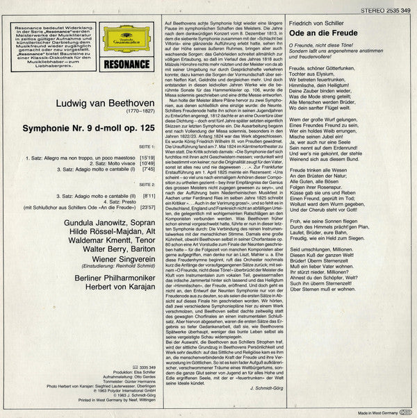 Beethoven* – Berliner Philharmoniker, Gundula Janowitz, Hilde Rössel-Majdan, Waldemar Kmentt, Walter Berry, Wiener Singverein : Symphonie Nr.9 (LP, Album, RP)