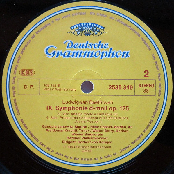 Beethoven* – Berliner Philharmoniker, Gundula Janowitz, Hilde Rössel-Majdan, Waldemar Kmentt, Walter Berry, Wiener Singverein : Symphonie Nr.9 (LP, Album, RP)