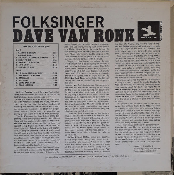 Dave Van Ronk : Folksinger (LP, Album, RE)
