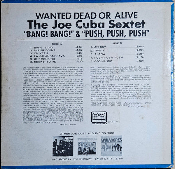 The Joe Cuba Sextet* : Wanted Dead Or Alive (Bang! Bang! Push, Push, Push) (LP, Album)