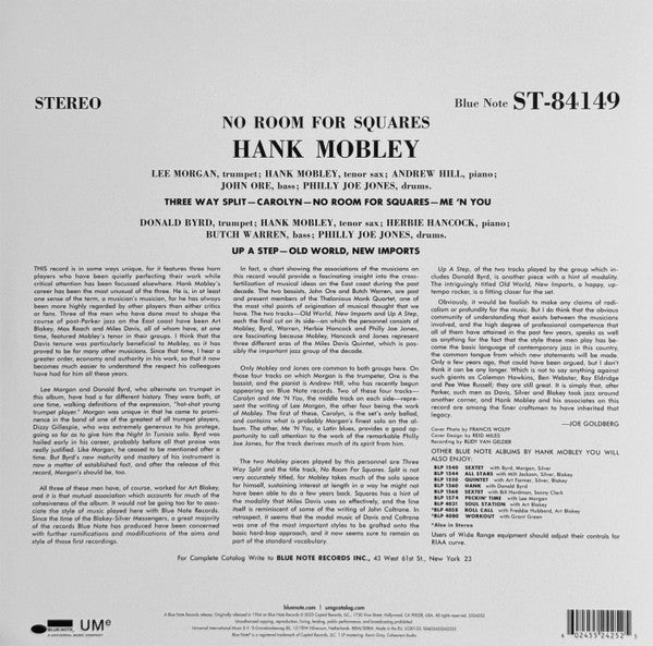 Hank Mobley : No Room For Squares (LP, Album, RE, 180)