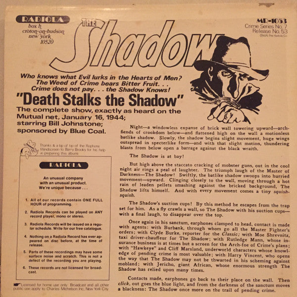 The Shadow Radio Program, Bret Morrison, Bill Johnstone : The Shadow (LP, Comp)