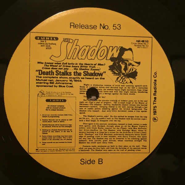 The Shadow Radio Program, Bret Morrison, Bill Johnstone : The Shadow (LP, Comp)