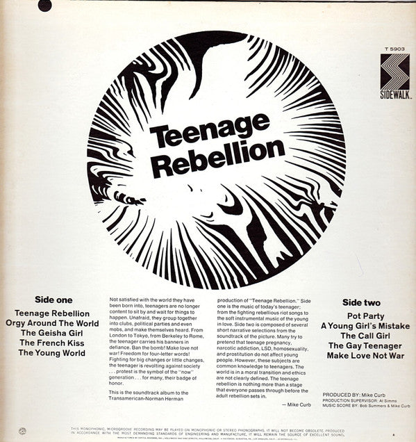 Bob Summers / Mike Curb : Teenage Rebellion (LP, Mono)