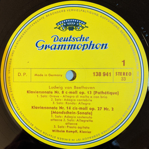 Ludwig van Beethoven, Wilhelm Kempff : Klaviersonaten »Pathétique« · »Mondscheinsonate« · »Pastorale« · Nr. 24 Fis-dur (LP, RE)