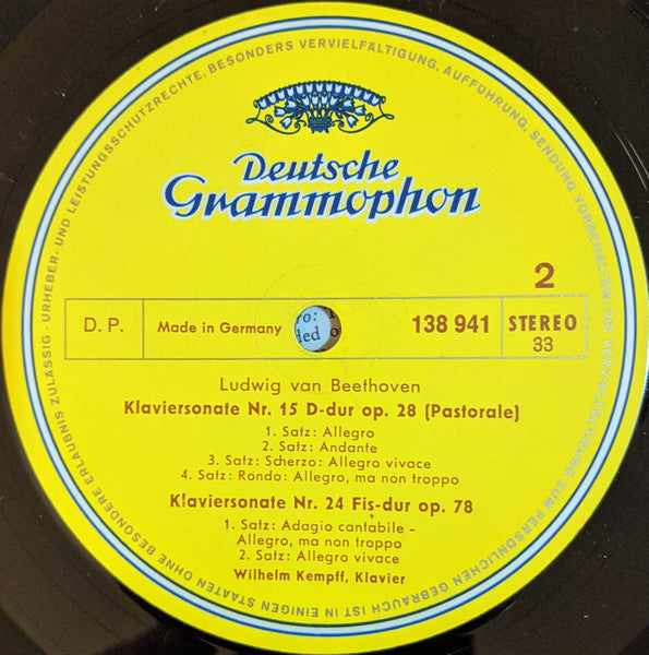 Ludwig van Beethoven, Wilhelm Kempff : Klaviersonaten »Pathétique« · »Mondscheinsonate« · »Pastorale« · Nr. 24 Fis-dur (LP, RE)