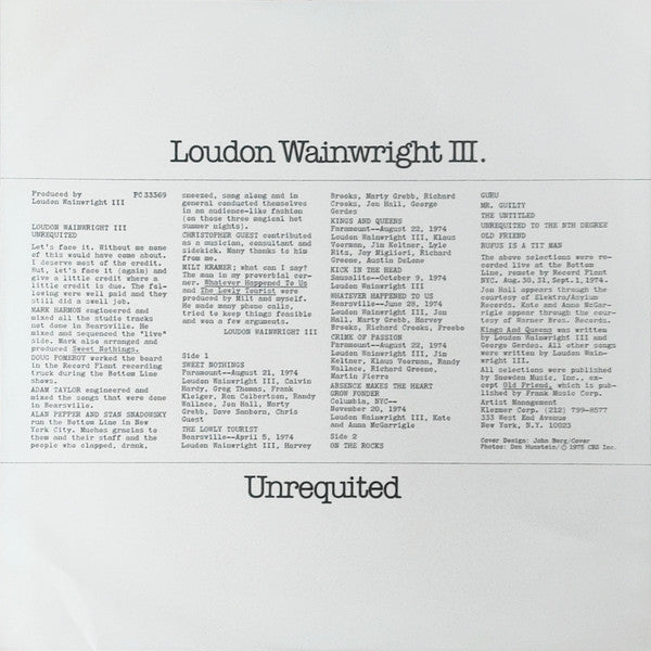 Loudon Wainwright III : Unrequited (LP, Album)