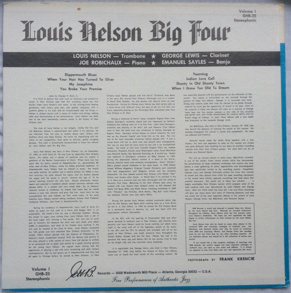Louis Nelson Big Four : Louis Nelson Big Four - Volume 1 (LP, Album)