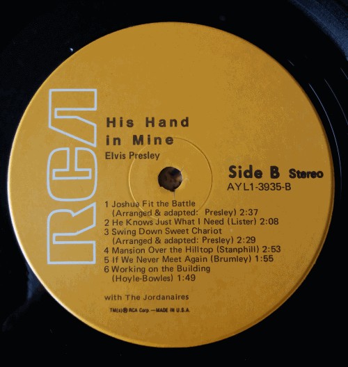 Elvis Presley : His Hand In Mine (LP, Album, RE)