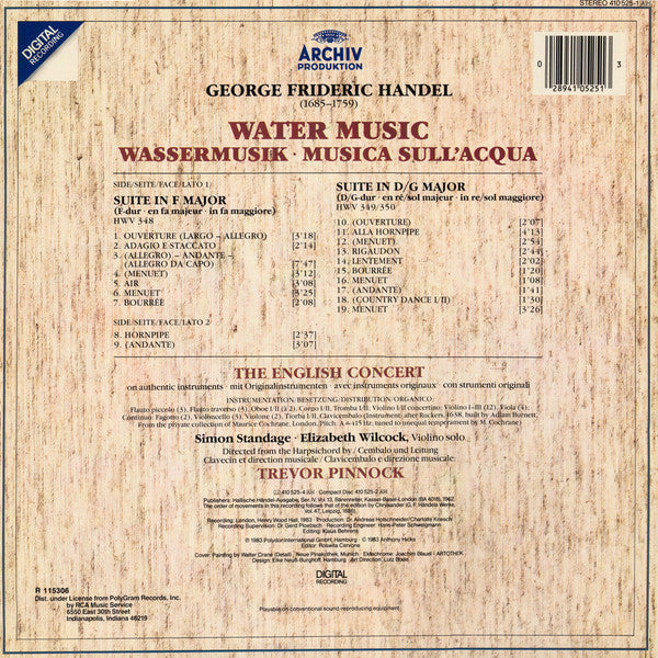 George Frideric Handel* – The English Concert, Trevor Pinnock : Water Music (LP, Club, Dig)